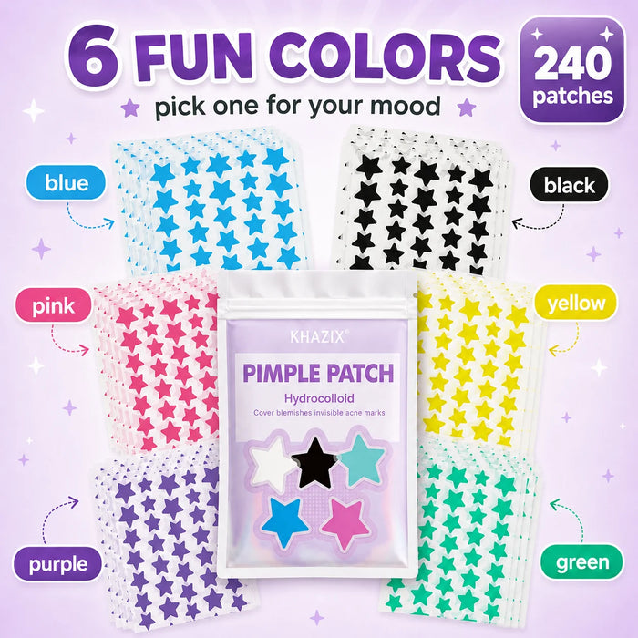 240pcs Cute Colorful Star Pimple Patches, Acne Spot Covers for Face Blemishes and Pimple Marks, Unisex.